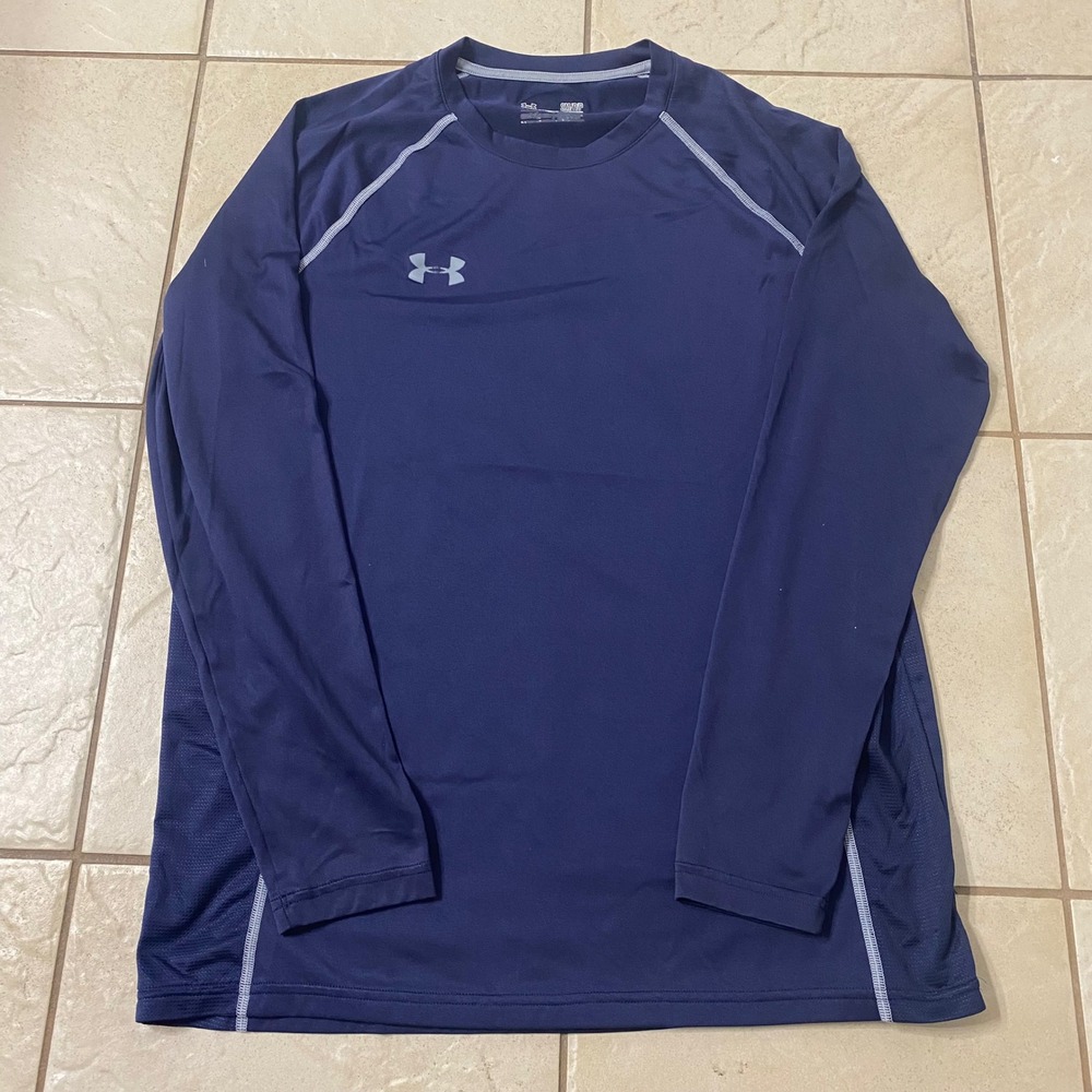 Under Armour HeatGear Mens Small Navy Blue Long Sleeve Performance Shirt Loose